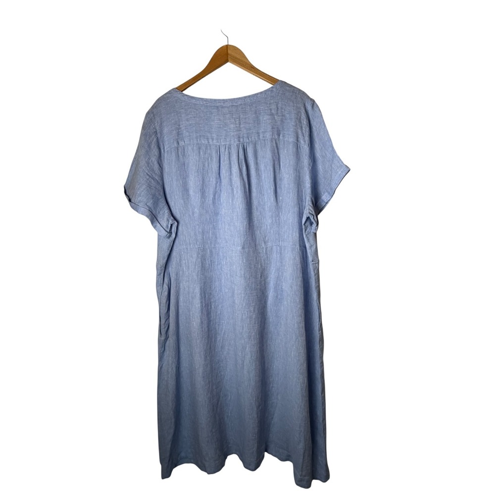 Talbots Shirt Dress Womens 22W Blue Linen Midi Short Sleeve Lagenlook Preppy - Picture 3 of 10